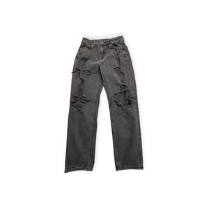 American Eagle Mom Jeans Womens 2 X-Short Black Distressed Comfort Stretch Denim